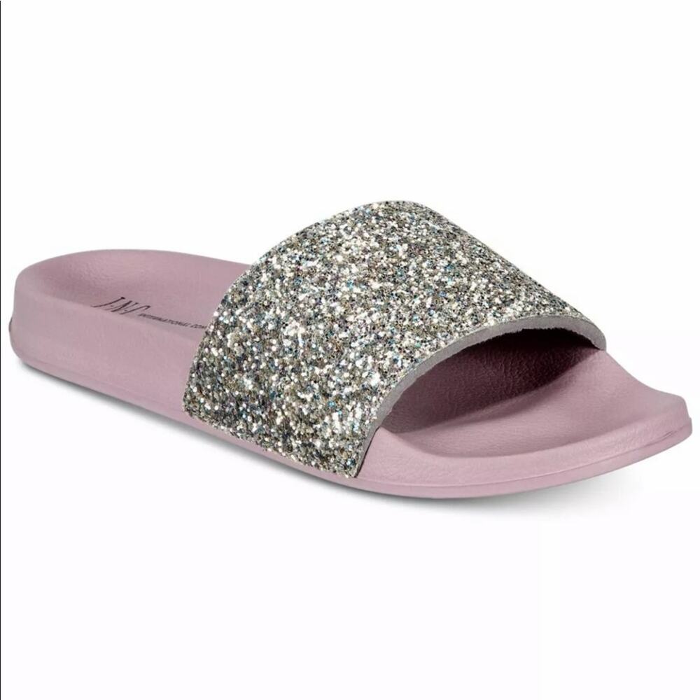 INC Sparkly Glitter Purple Pool Slides Slippers XL 11/12 med/large Rubber Spark